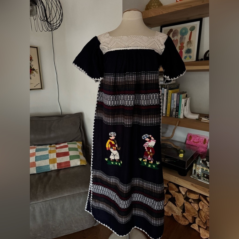 Navy Blue Women’s Dress with Embroidered Accents - Picture 2 of 6